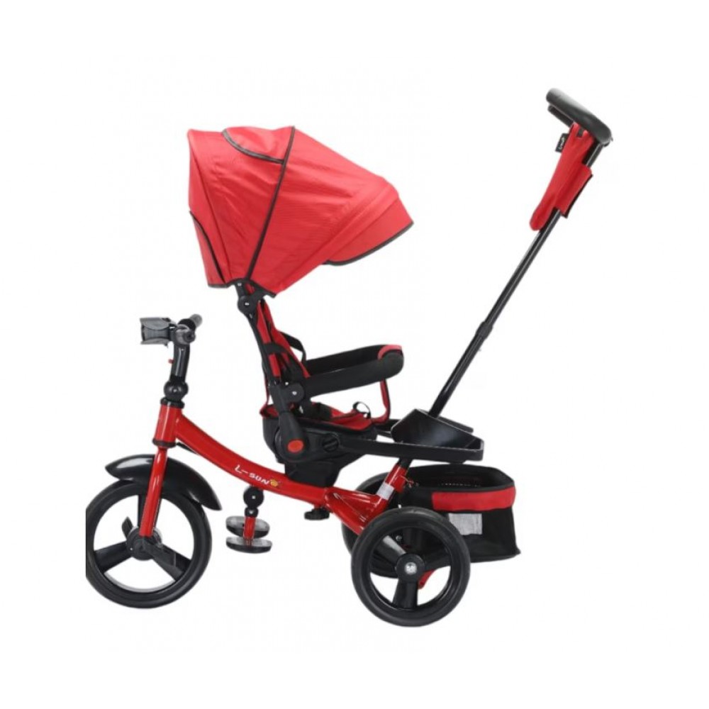 Tricicleta multifunctionala, Roti Din Spuma cu scaun reversibil si pozitie de somn, 8 luni-5 ani, SL02-Rosu