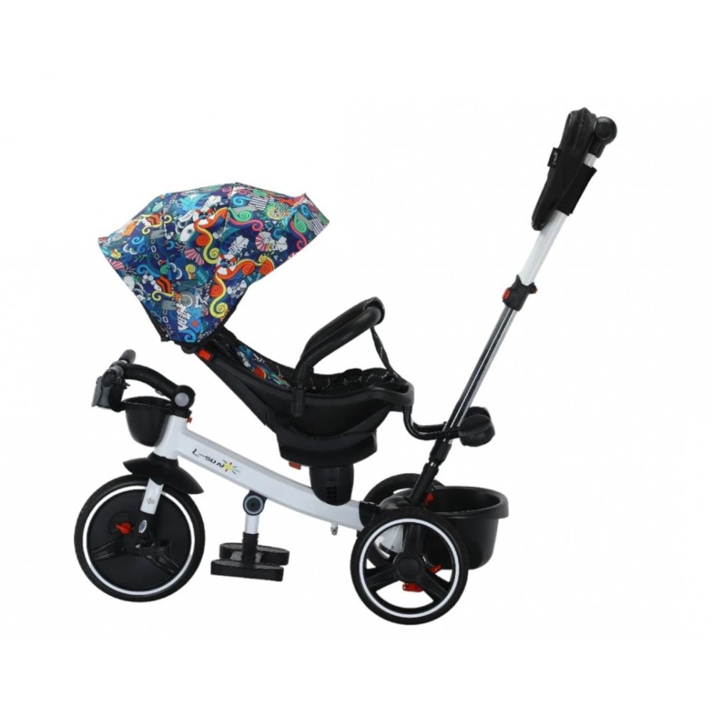 Tricicleta pliabila cu muzica si lumini, cu pozitie de somn si scaun reversibil, Varsta 8 luni+, SL01-Multicolor