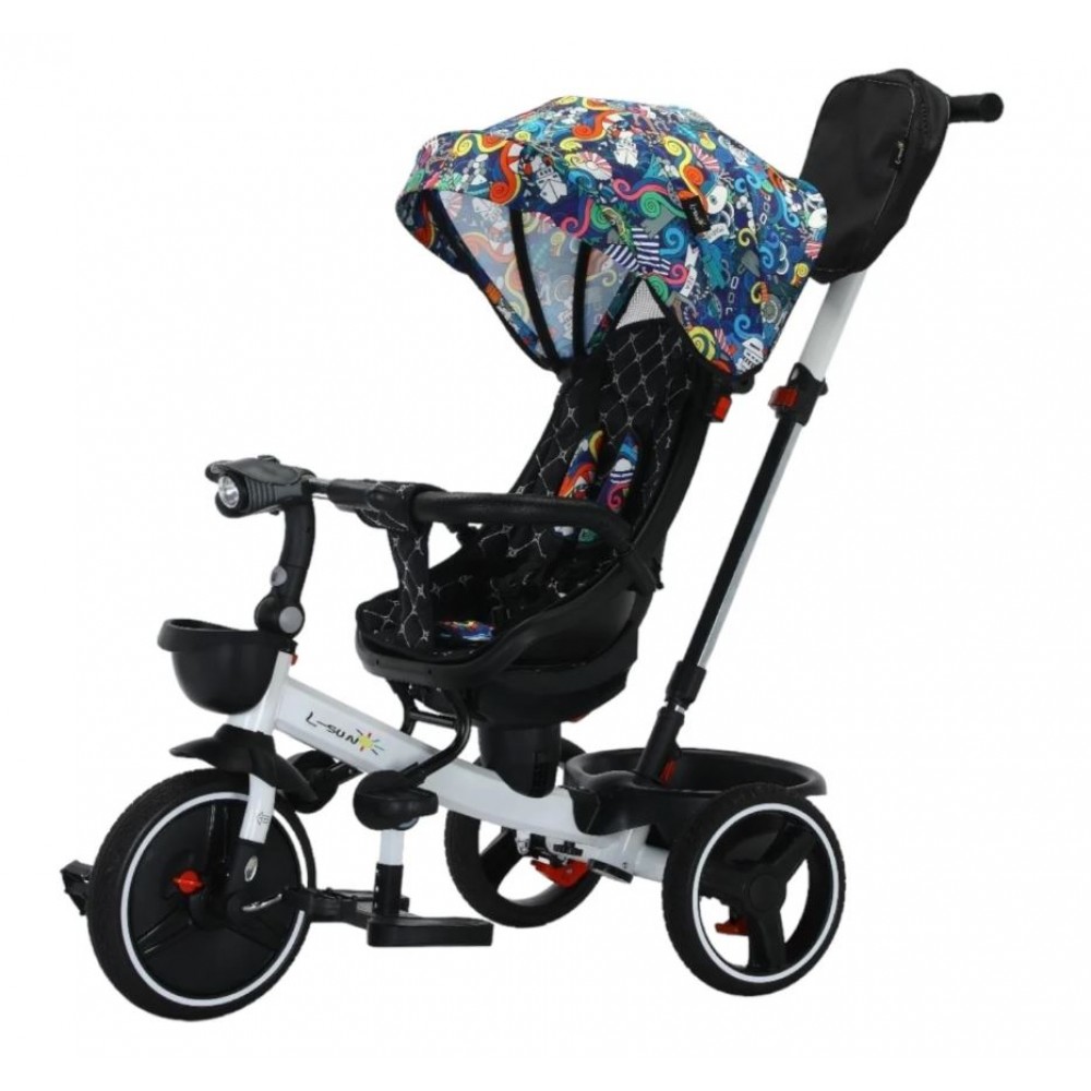 Tricicleta pliabila cu muzica si lumini, cu pozitie de somn si scaun reversibil, Varsta 8 luni+, SL01-Multicolor