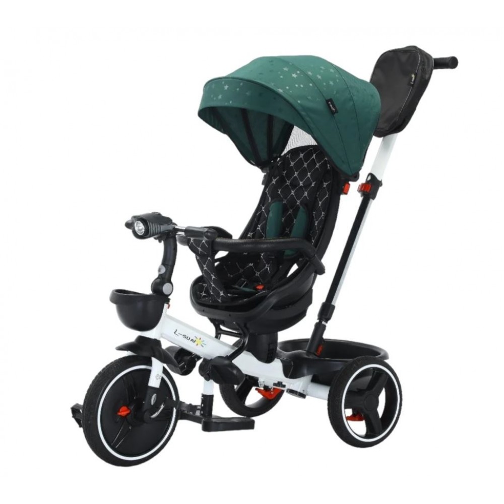 Tricicleta pliabila cu muzica si lumini, cu pozitie de somn si scaun reversibil, Varsta 8 luni+, SL01-Verde
