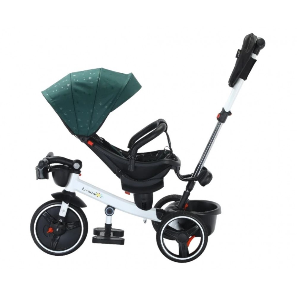 Tricicleta pliabila cu muzica si lumini, cu pozitie de somn si scaun reversibil, Varsta 8 luni+, SL01-Verde