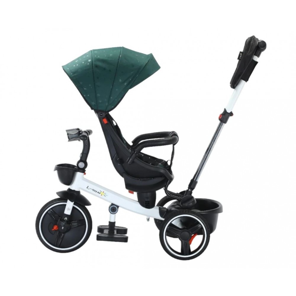 Tricicleta pliabila cu muzica si lumini, cu pozitie de somn si scaun reversibil, Varsta 8 luni+, SL01-Verde
