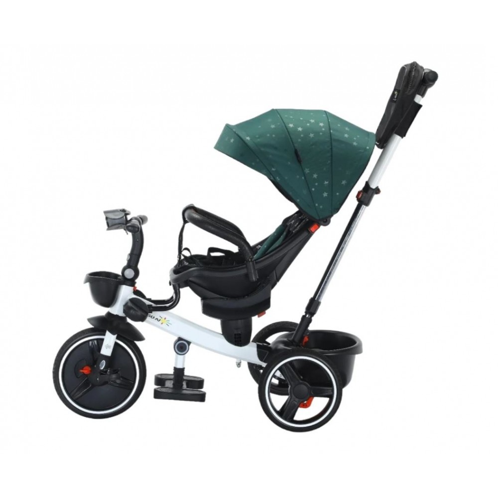 Tricicleta pliabila cu muzica si lumini, cu pozitie de somn si scaun reversibil, Varsta 8 luni+, SL01-Verde