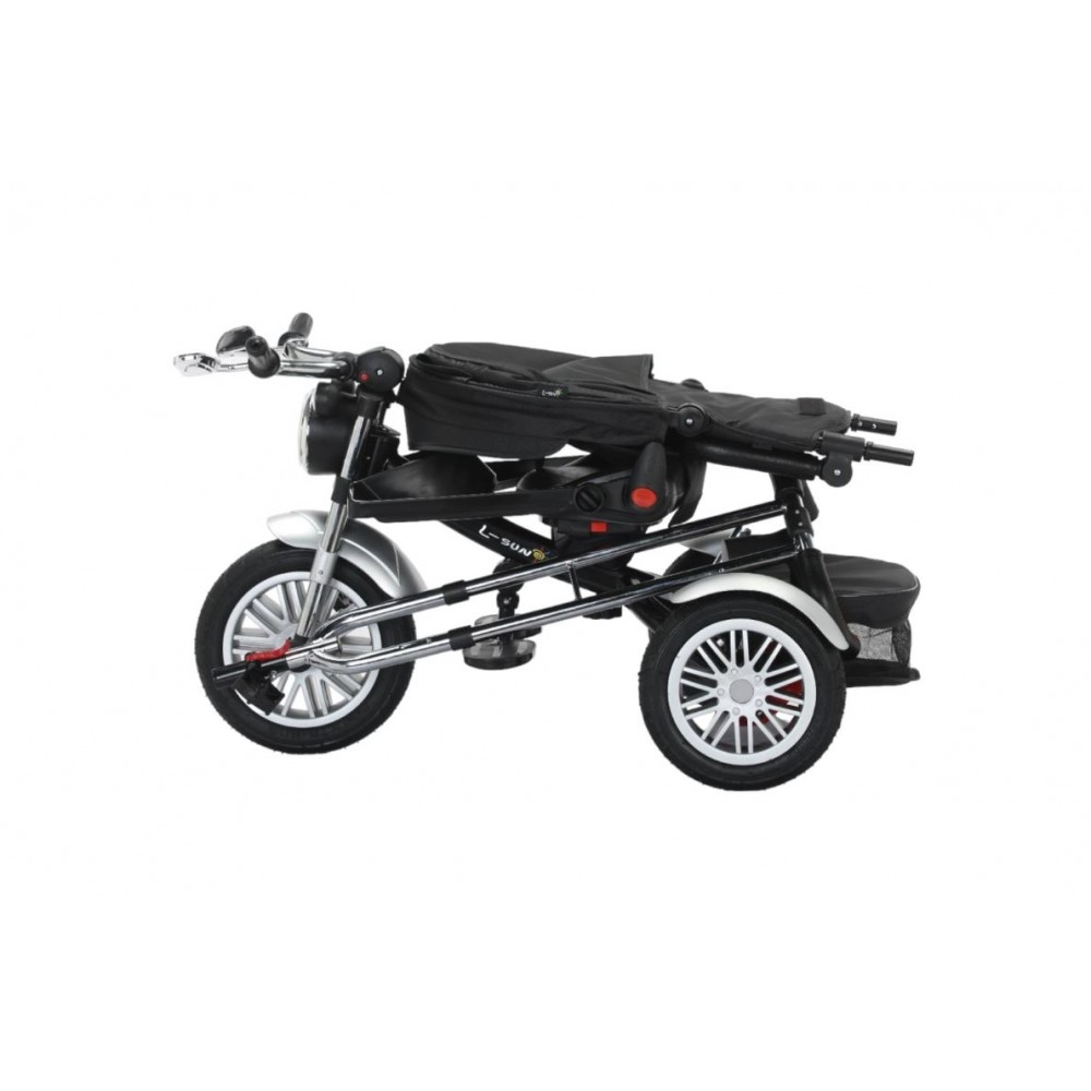 Tricicleta cu scaun reversibil tip moto cu far, pozitie de somn si scaun rotativ, 6-36 luni, lumini si muzica, SL03-Turcoaz