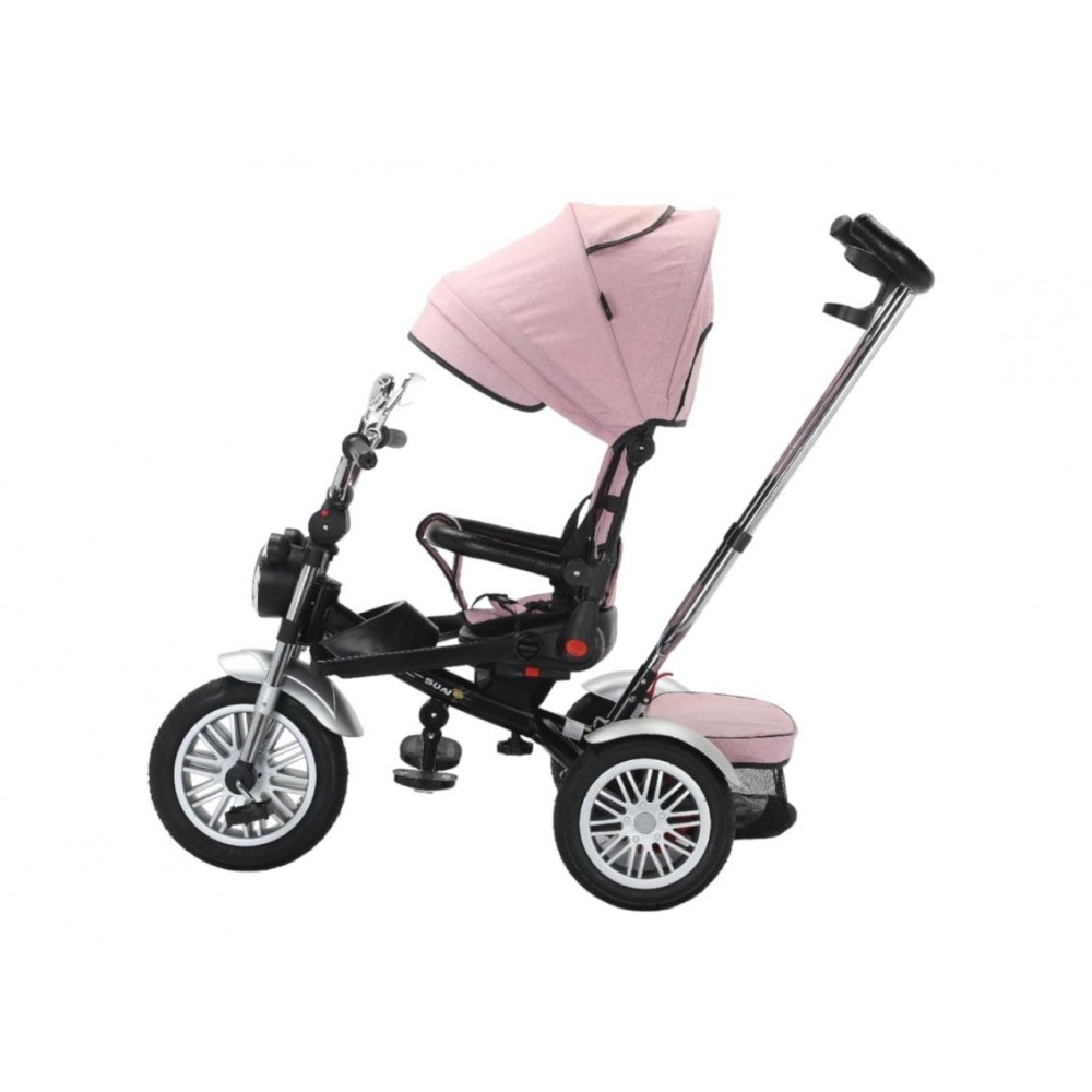Tricicleta cu scaun reversibil tip moto cu far, pozitie de somn si scaun rotativ, 6-36 luni, lumini si muzica, SL03-Roz