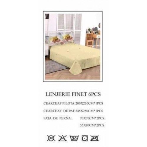 Set Lenjerie Eleganta pentru pat dublu din Bumbac Finet compus din 6 piese, Cearceaf de pat 245x250cm, PW-792