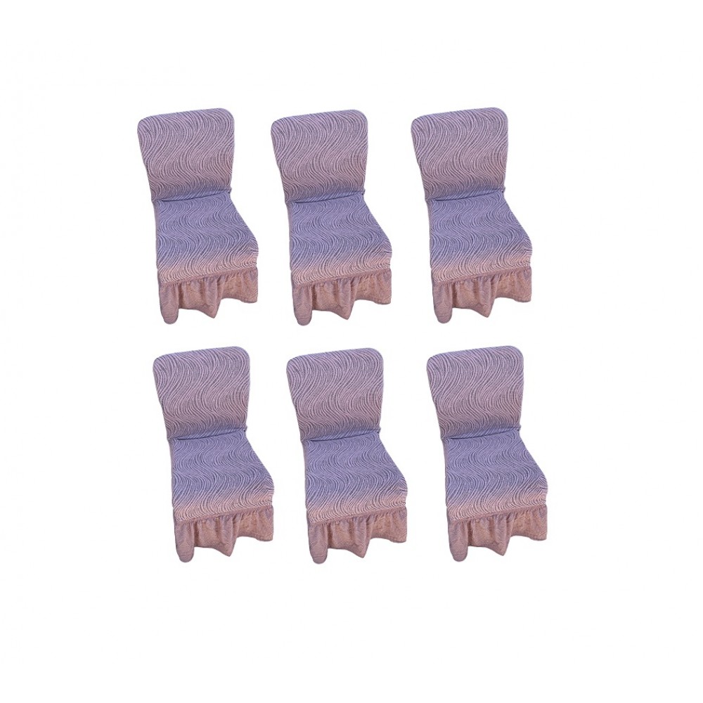 Set 6 huse din Jacquard pentru scaune cu volanase, ROZ, HJ-01
