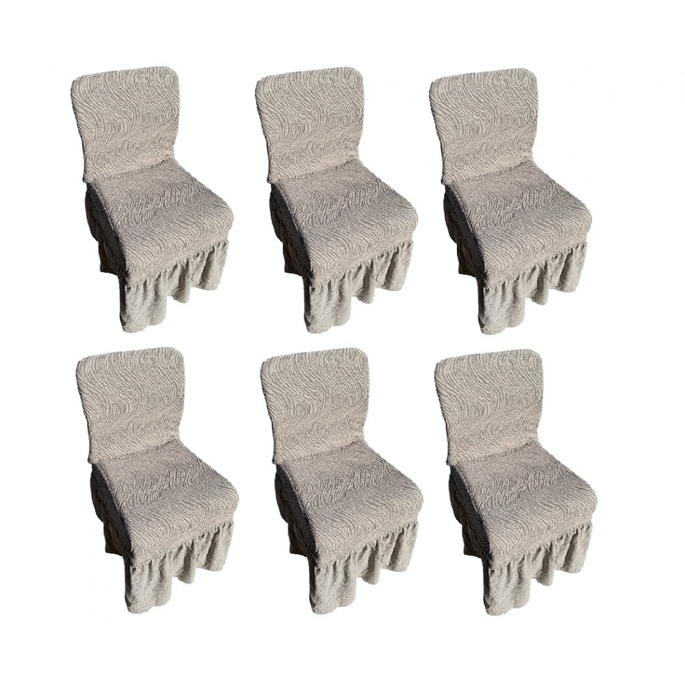 Set 6 huse din Jacquard pentru scaune cu volanase, BEJ, HJ-03