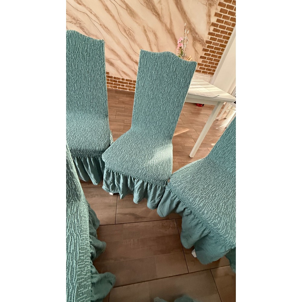 Set 6 huse din Jacquard pentru scaune cu volanase, VERDE, HJ-04