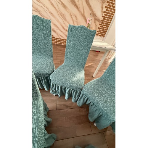 Set 6 huse din Jacquard pentru scaune cu volanase, VERDE, HJ-04 Set 6 huse din Jacquard pentru scaune cu volanase, VERDE, HJ-04