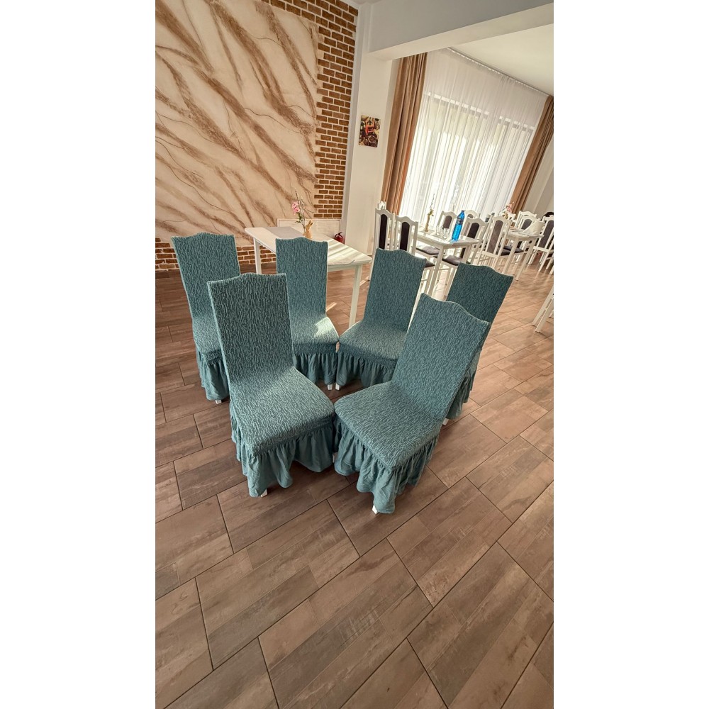 Set 6 huse din Jacquard pentru scaune cu volanase, VERDE, HJ-04