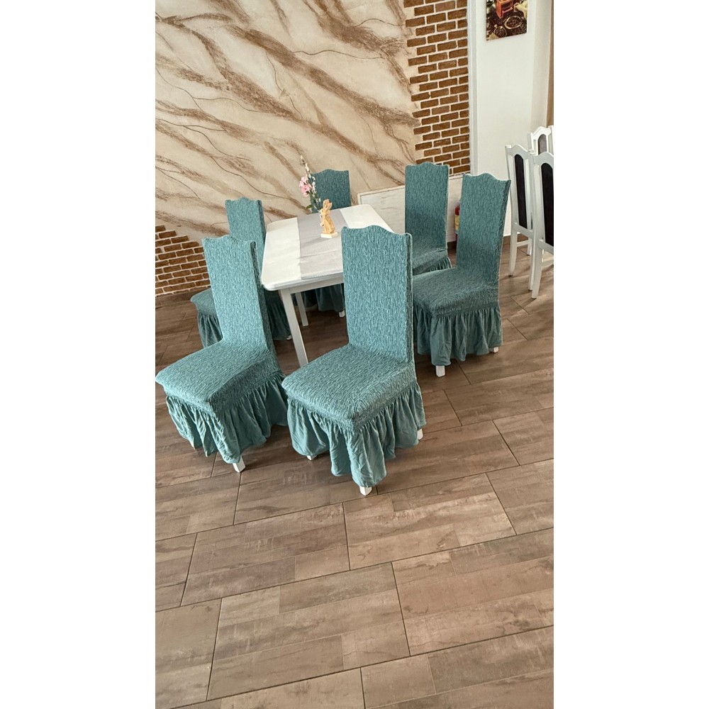 Set 6 huse din Jacquard pentru scaune cu volanase, VERDE, HJ-04