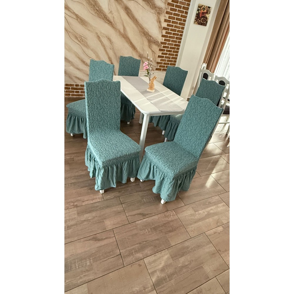 Set 6 huse din Jacquard pentru scaune cu volanase, VERDE, HJ-04