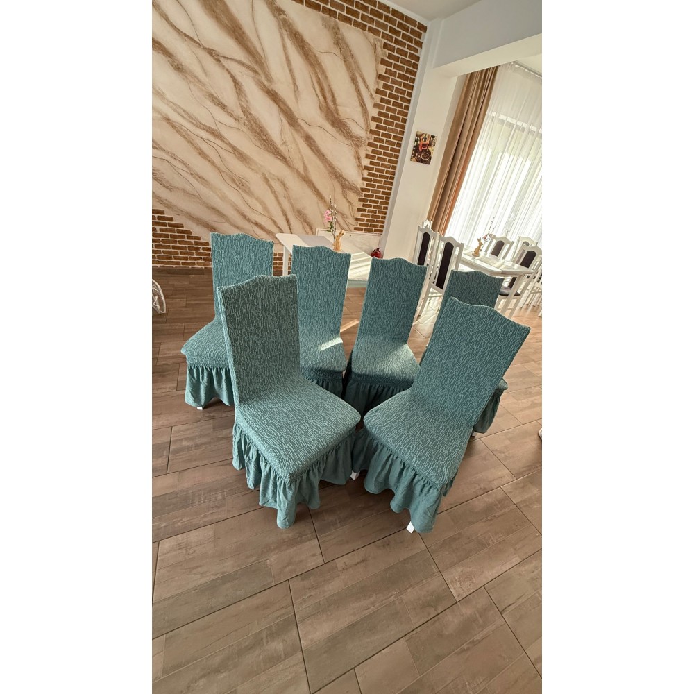Set 6 huse din Jacquard pentru scaune cu volanase, VERDE, HJ-04