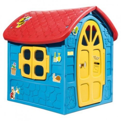 Casuta mare copii plastic Albastra cu acoperis rosu 120x111x113cm, LOJ-02