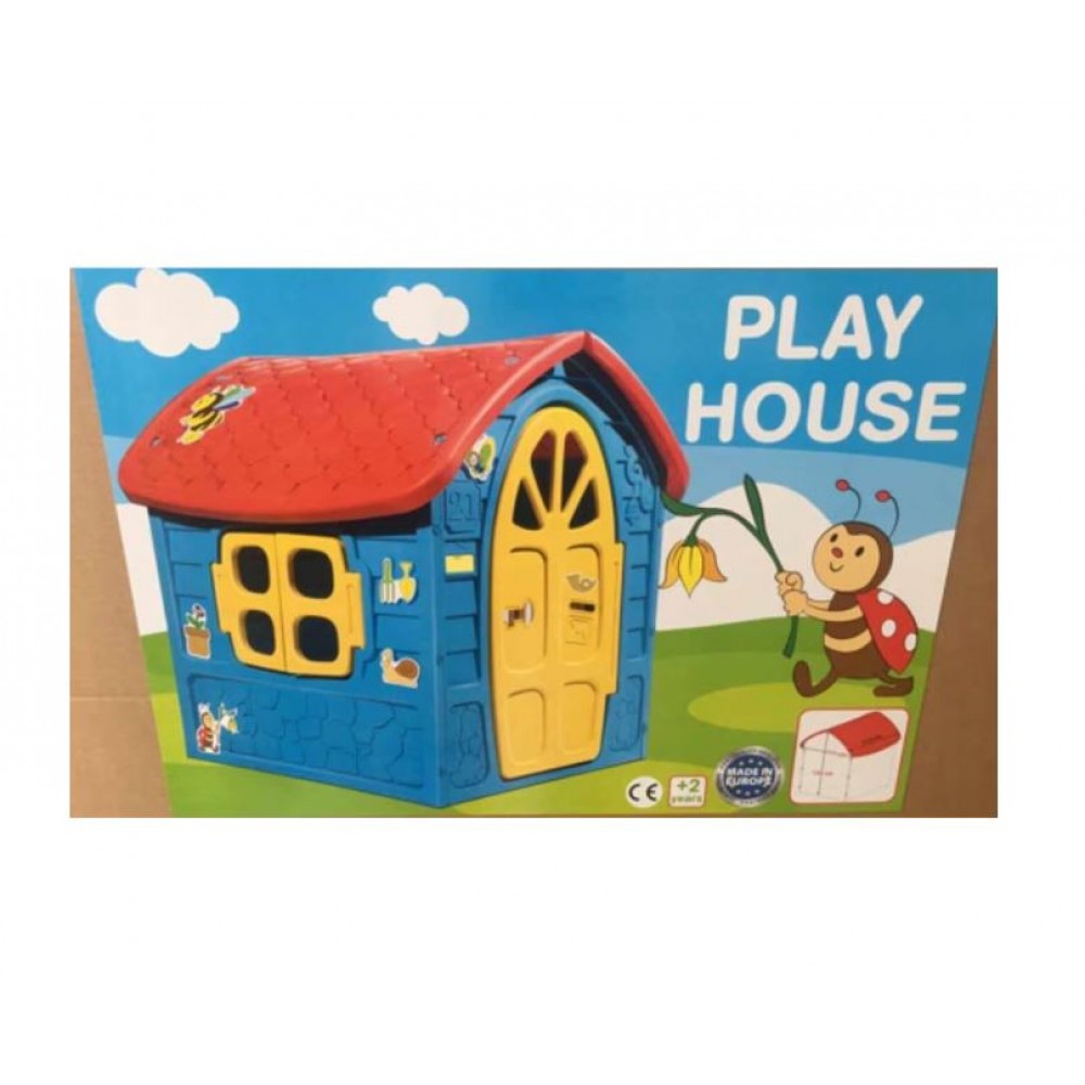 Casuta mare copii plastic Albastra cu acoperis rosu 120x111x113cm, LOJ-02