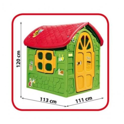 Casuta mare copii plastic Verde cu acoperis rosu 120x111x113cm, LOJ-03