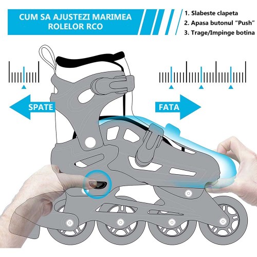 Role pentru Copii Icepatori Power S, 4 Roti Reglabile, Albastru cu Frana de Siguranta 27-30, ROL-05