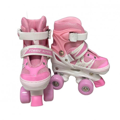 Role pentru Copii Icepatori Power S, 4 Roti Reglabile, Roz cu Frana de Siguranta 31-34, ROL-04