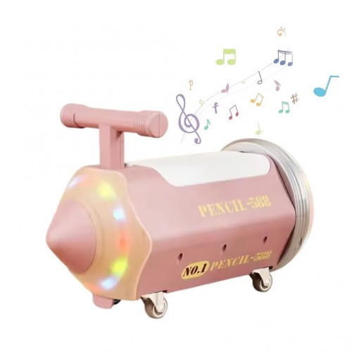 Scooter pentru copii Creion Glisor pe patru roti 1-3 ani, fara pedale, Muzical si lumina, ROZ, SCT-01