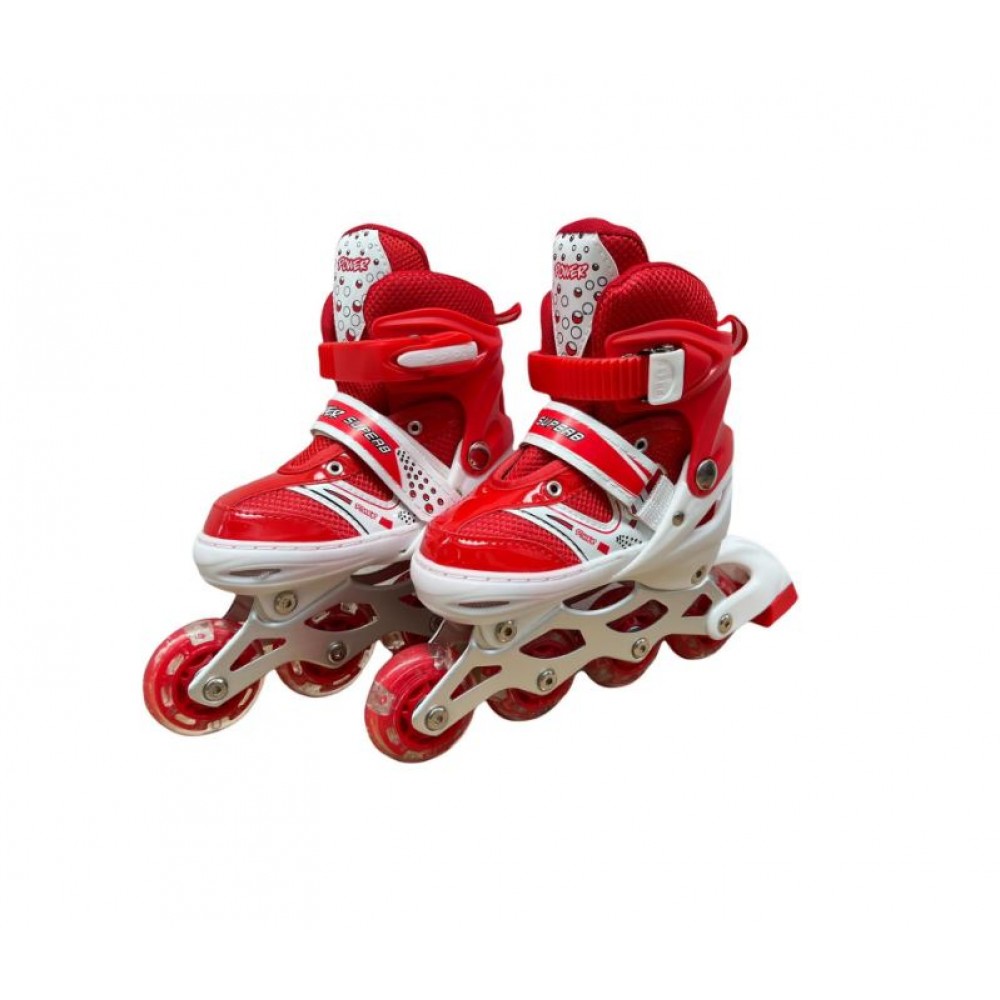 Role si patine cu rotile copii, roti silicon cu lumini, masuri reglabile L 35-38, Rosu, ROL-010