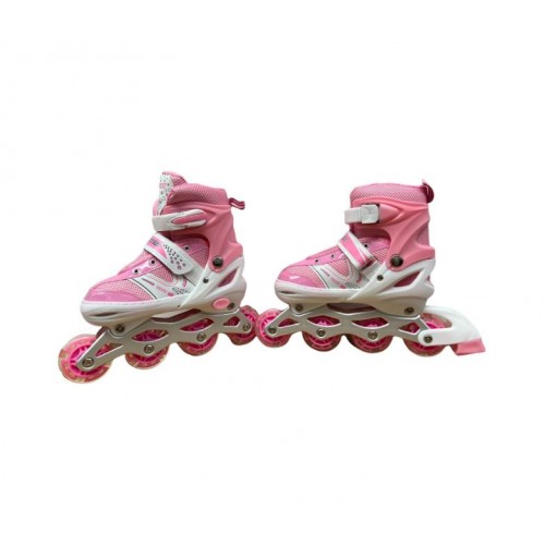 Role si patine cu rotile copii, roti silicon cu lumini, masuri reglabile L 35-38, Roz, ROL-012