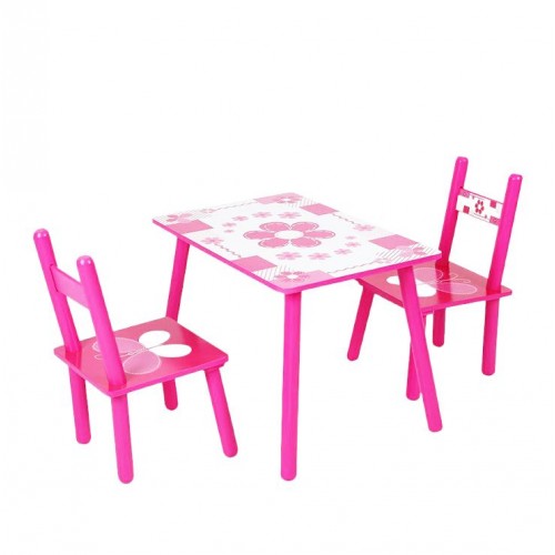 Set masuta lemn cu 2 scaune, 59x39x40 cm, Fluturasi roz, ML-01