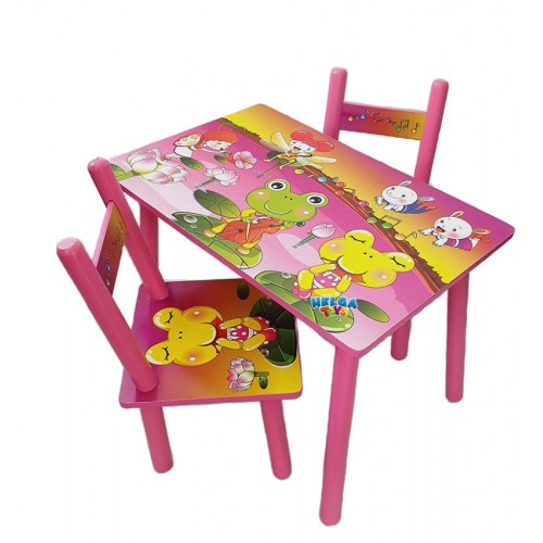 Set masuta lemn cu 2 scaune, 59x39x40 cm, Broscuta Roz, ML-02