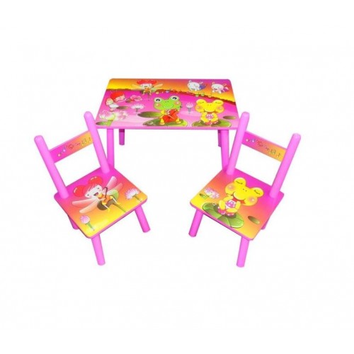 Set masuta lemn cu 2 scaune, 59x39x40 cm, Broscuta Roz, ML-02