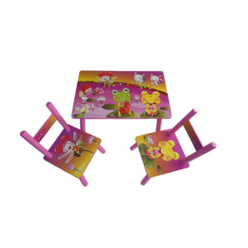 Set masuta lemn cu 2 scaune, 59x39x40 cm, Broscuta Roz, ML-02