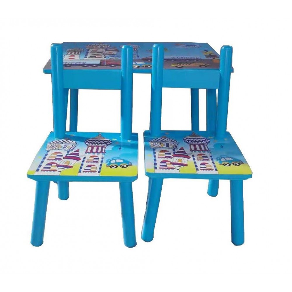 Set masuta lemn cu 2 scaune, 59x39x40 cm, Albastru, ML-03