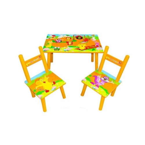Set masuta lemn cu 2 scaune, 59x39x40 cm, Portocaliu, ML-04