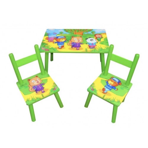 Set masuta lemn cu 2 scaune, 59x39x40 cm, Verde, ML-05