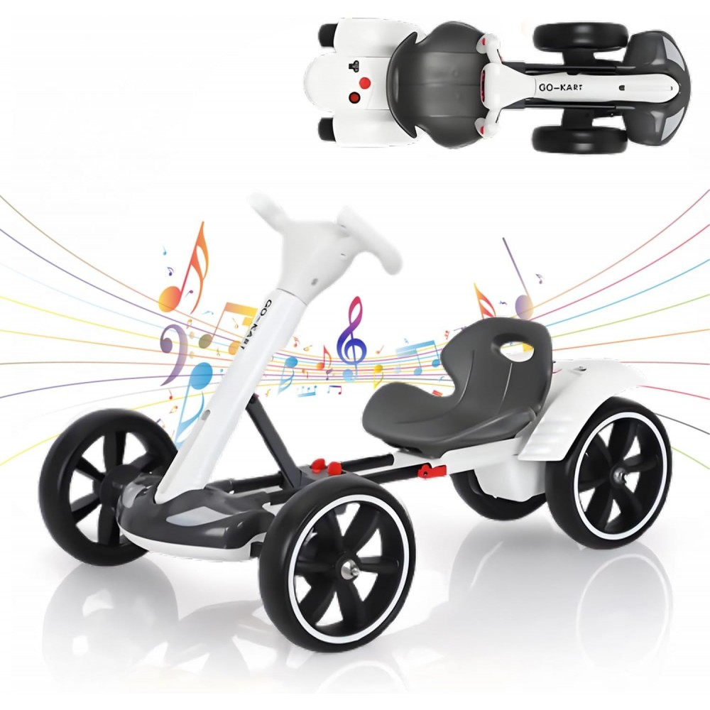 Masina Electrica Tip Kart pliabil de 6V cu scaun și volan reglabile pentru băieți și fete, muzică, roată pliabilă, lumini LED intermitente, Alb