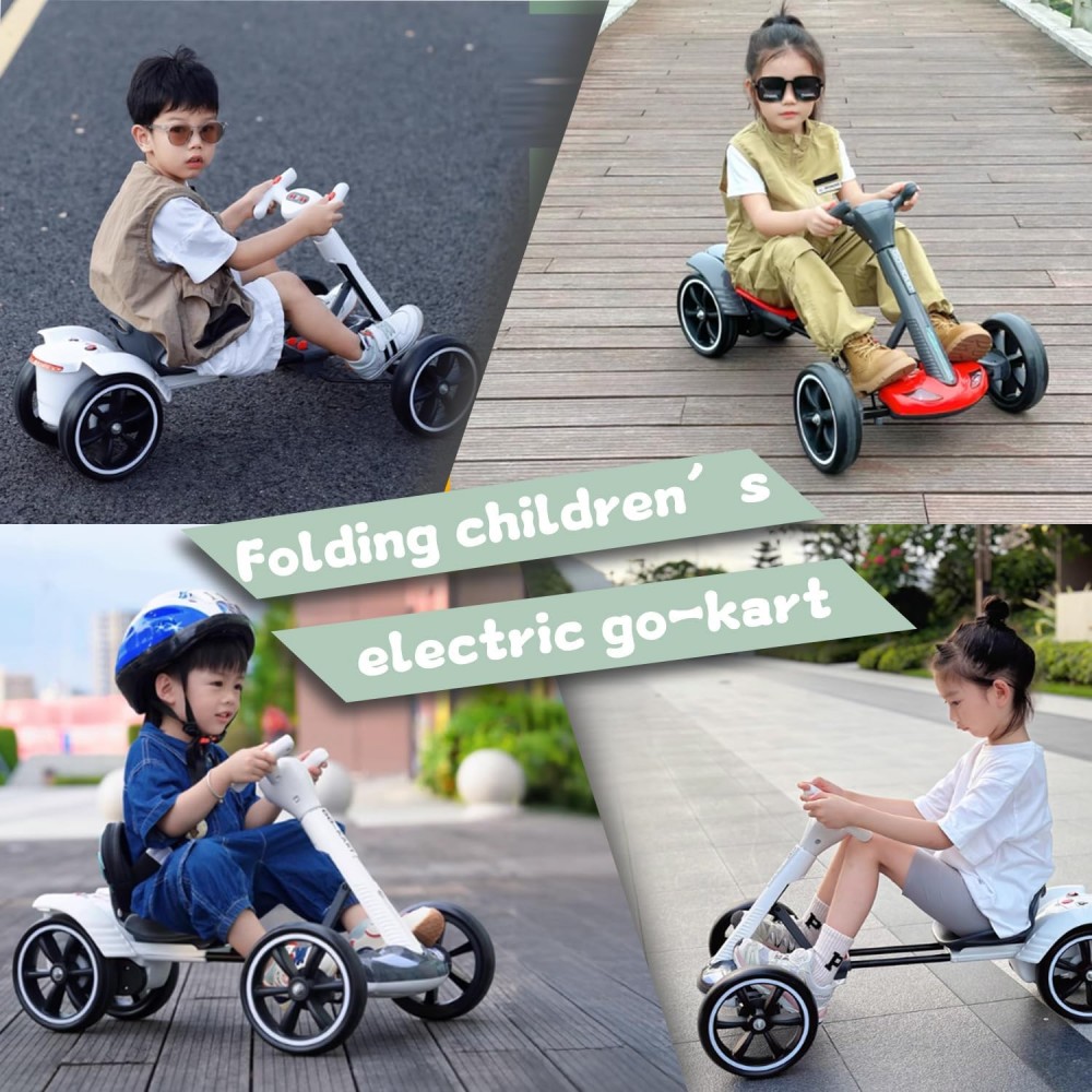 Masina Electrica Tip Kart pliabil de 6V cu scaun și volan reglabile pentru băieți și fete, muzică, roată pliabilă, lumini LED intermitente, Rosu