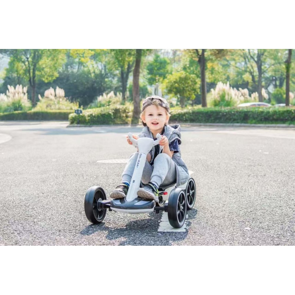 Masina Electrica Tip Kart pliabil de 6V cu scaun și volan reglabile pentru băieți și fete, muzică, roată pliabilă, lumini LED intermitente, Alb