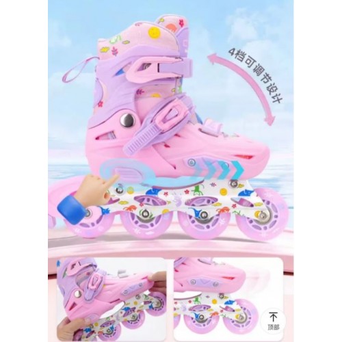 Role copii 2 in 1, Angel Wings, cu casca, cotiere si genunchiere, masuri reglabile 31-34, roz, S