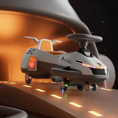 Masinuta Electrica cu Abur, Gri , Tip Nava Spatiala, cod 606, Pentru Copii, cu Volan si Lumini