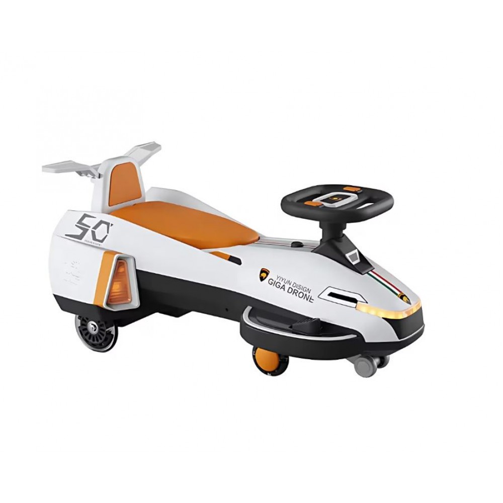 Masinuta Electrica cu Abur, Alb, Tip Nava Spatiala, cod 606, Pentru Copii, cu Volan si Lumini