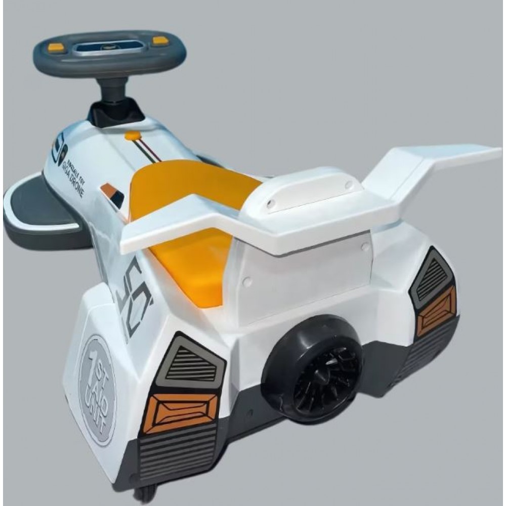 Masinuta Electrica cu Abur, Alb, Tip Nava Spatiala, cod 606, Pentru Copii, cu Volan si Lumini