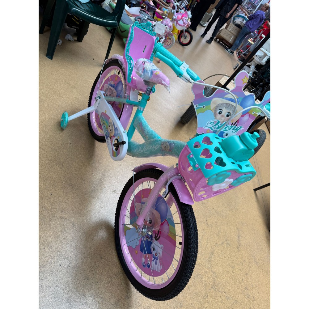 Bicicleta cu Cos Printesa ROZ intre 4 -8 ani, Scaun pentru papusi Roti ajutatoare, 20 inch, oglinda, aparatoare, frana de mana fata-spate