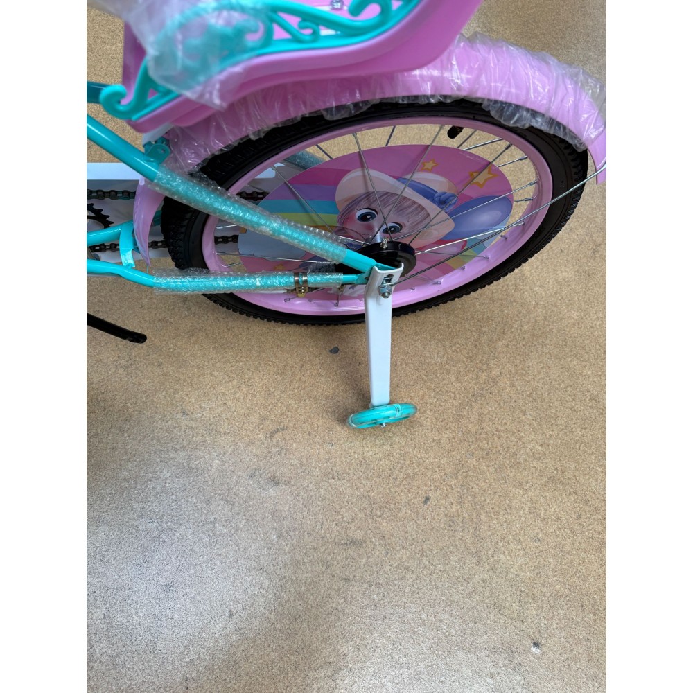 Bicicleta cu Cos Printesa ROZ intre 4 -8 ani, Scaun pentru papusi Roti ajutatoare, 20 inch, oglinda, aparatoare, frana de mana fata-spate