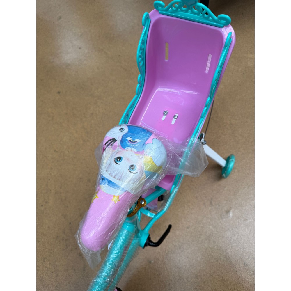 Bicicleta cu Cos Printesa ROZ intre 4 -8 ani, Scaun pentru papusi Roti ajutatoare, 20 inch, oglinda, aparatoare, frana de mana fata-spate