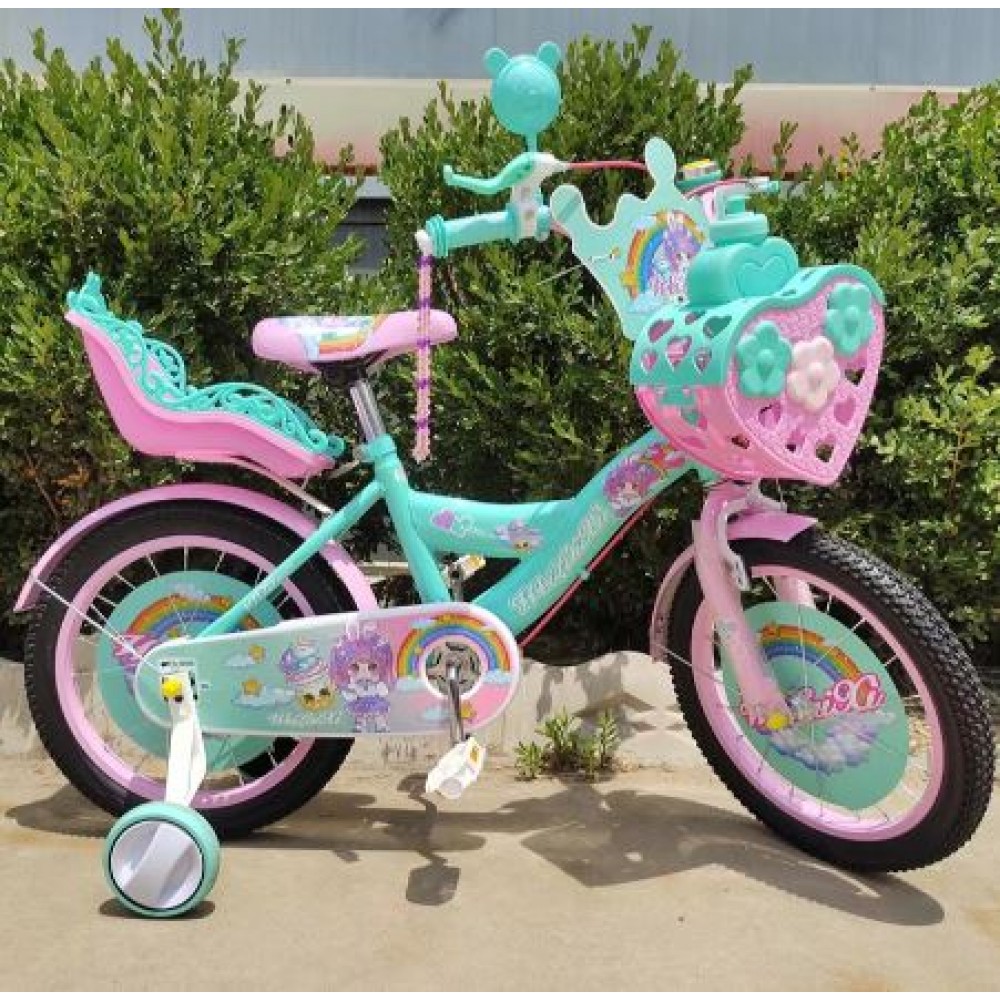 Bicicleta cu Cos Printesa ROZ intre 4 -8 ani, Scaun pentru papusi Roti ajutatoare, 20 inch, oglinda, aparatoare, frana de mana fata-spate