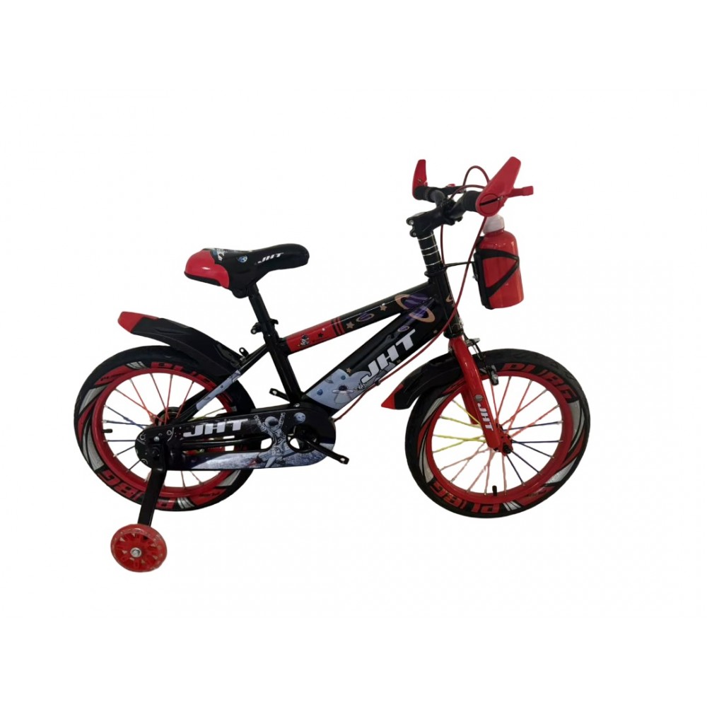 Bicicleta copii 10-14 ani cu roti ajutatoare si bidon pentru apa in suport JHT, 20 inch, Rosu