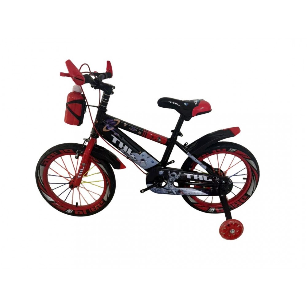 Bicicleta copii 10-14 ani cu roti ajutatoare si bidon pentru apa in suport JHT, 20 inch, Rosu