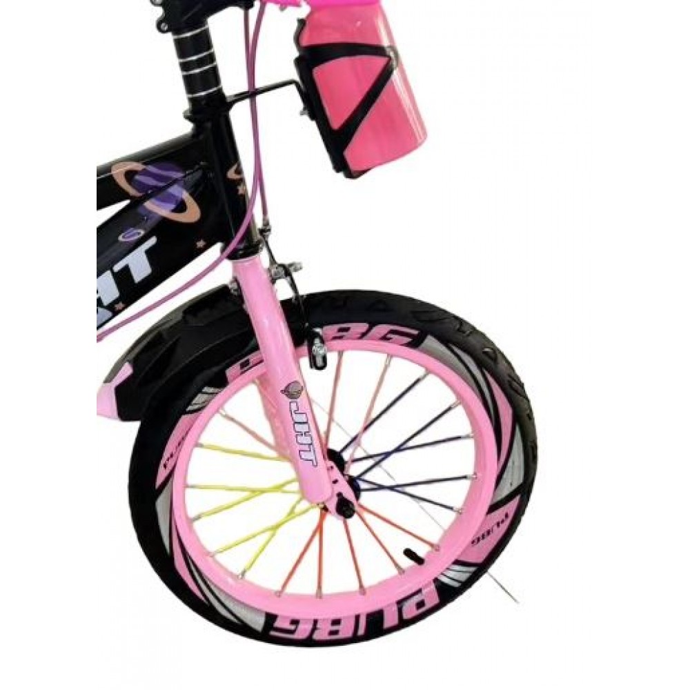 Bicicleta copii 7-10 ani cu roti ajutatoare si bidon pentru apa in suport JHT, 18 inch, Roz