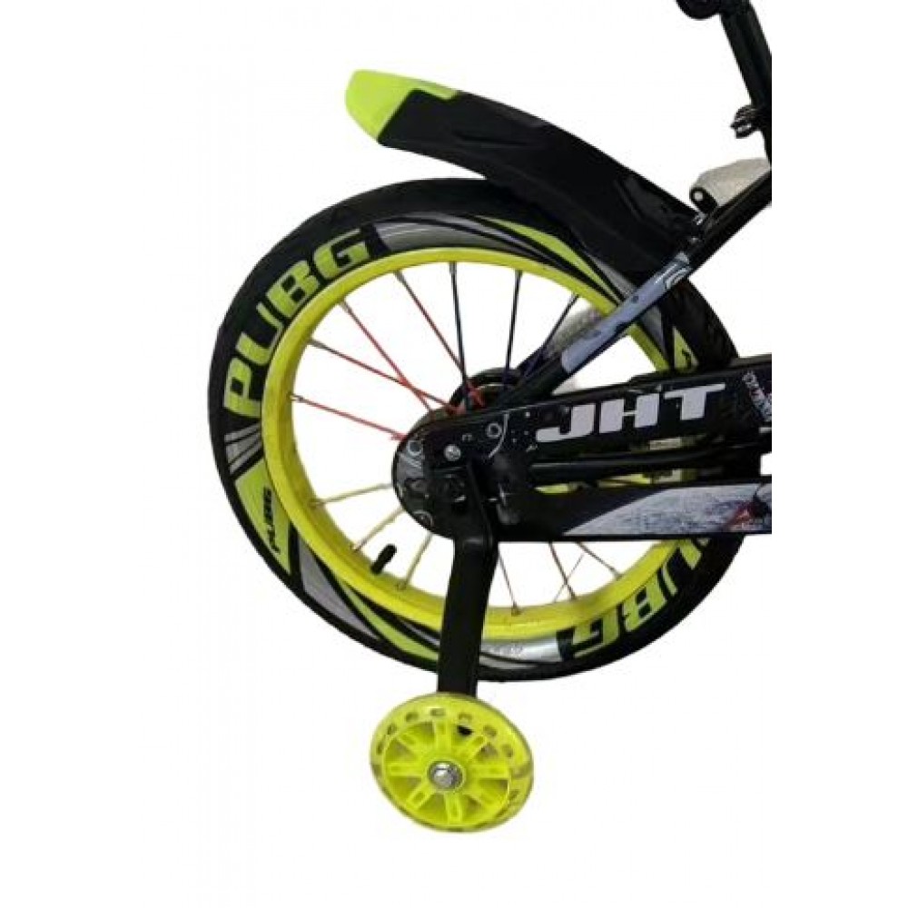 Bicicleta copii 10-14 ani cu roti ajutatoare si bidon pentru apa in suport JHT, 20 inch, Galben