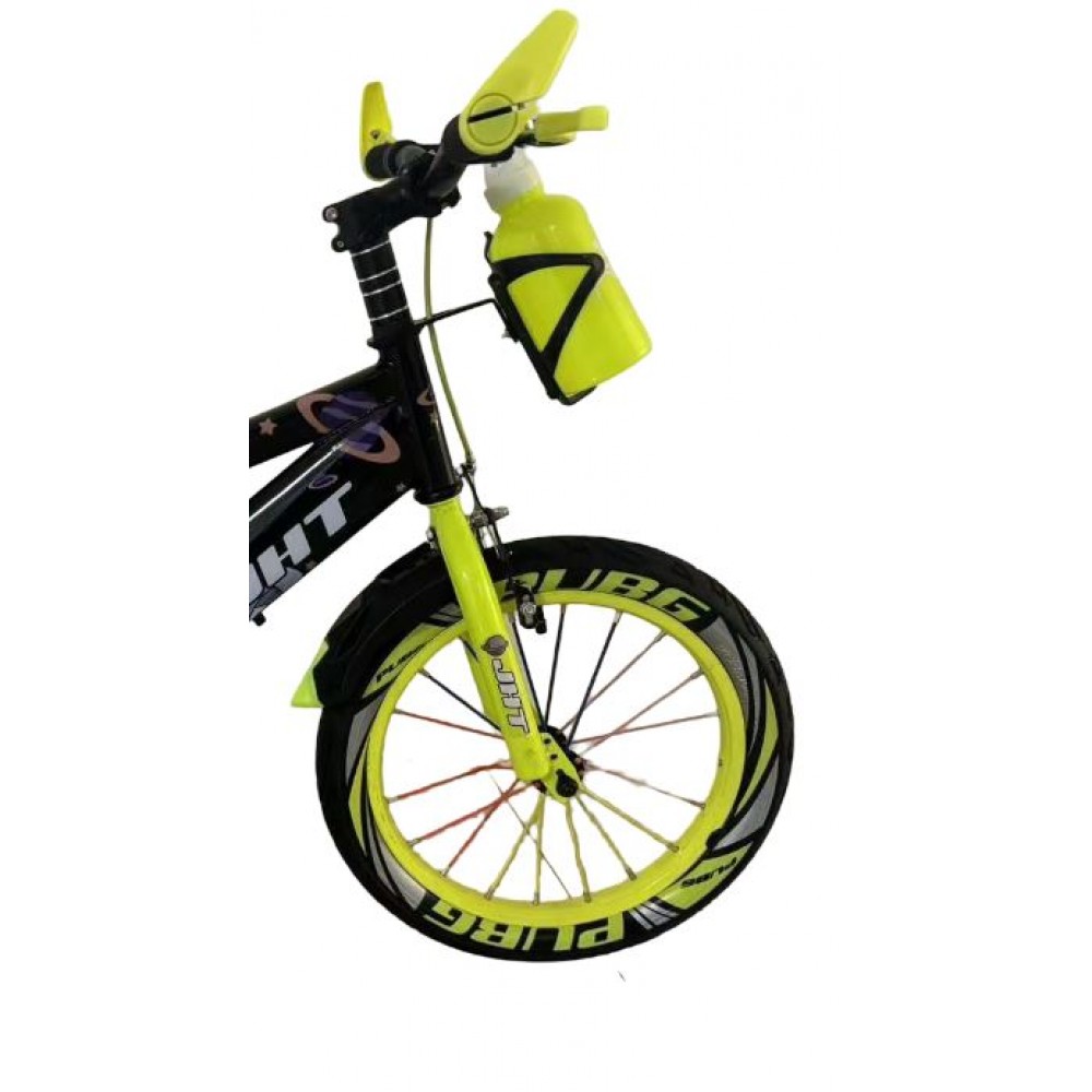 Bicicleta copii 10-14 ani cu roti ajutatoare si bidon pentru apa in suport JHT, 20 inch, Galben