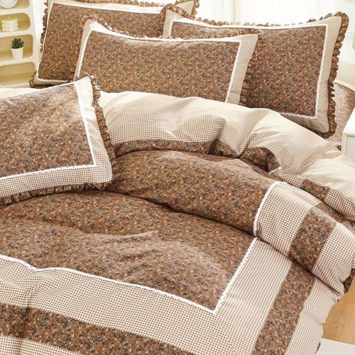 Lenjerie de pat 4 piese dublu Deluxe din Bumbac Soft Touch cu Volanase, VOL-08 Lenjerie de pat 4 piese dublu Deluxe din Bumbac Soft Touch cu Volanase, VOL-08